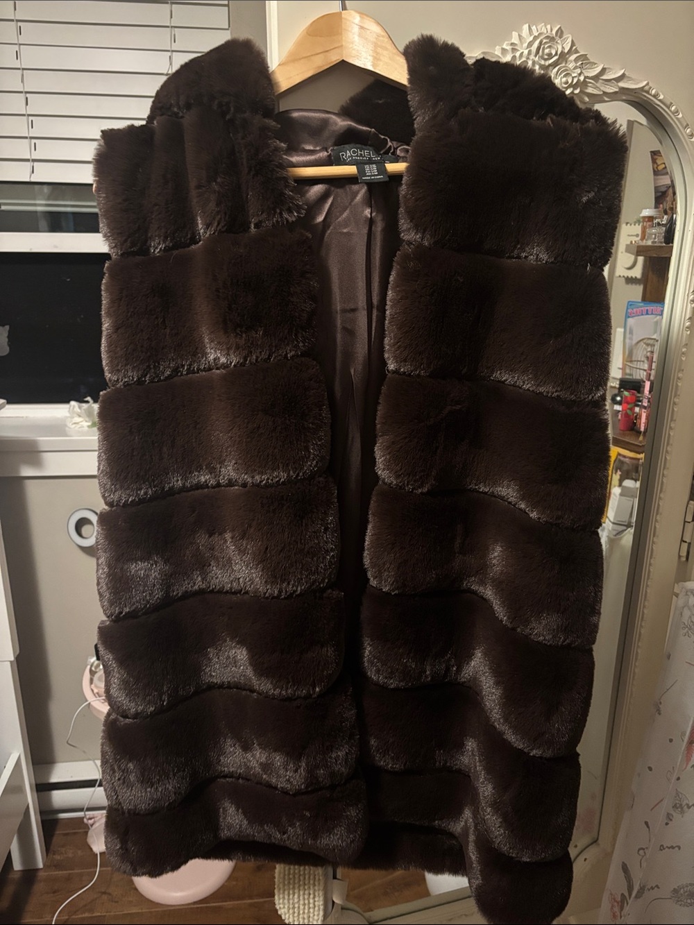 RACHEL Rachel Roy Dark Brown Faux Fur Long Vest